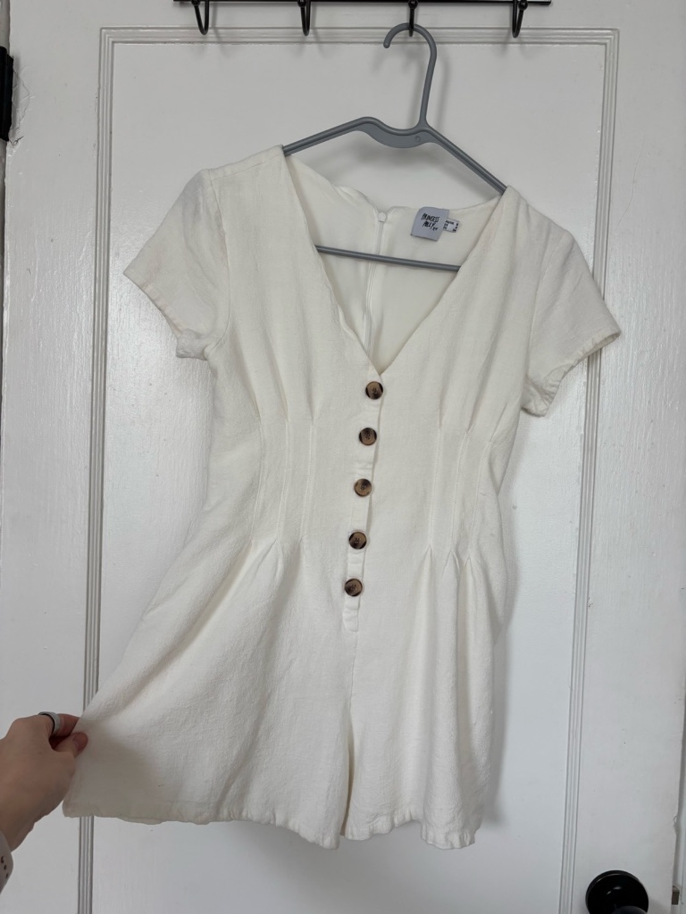Princess Polly Cream V-Neck Short Sleeve Romper